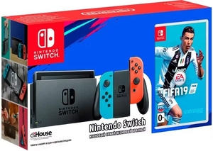 Игровая приставка Nintendo Switch Rev.1 неоновый красный/неоновый синий + Fifa 19