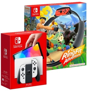 Игровая приставка Nintendo Switch OLED 64 ГБ, бeлый + Геймпад Ring Fit Adventure