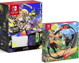 Игровая приставка Nintendo Switch OLED 64 ГБ, Splatoon 3 Edition + Геймпад Ring Fit Adventure