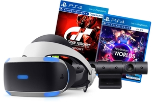 Система VR Sony PlayStation VR (CUH-ZVR2) + Camera + Gran Turismo Sport + PlayStation VR Worlds, 1920x1080, 120 Гц, черно-белый